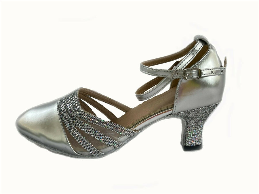 Enclosed X-Strap Ballroom Dance shoes 1.5-2" (Silver)