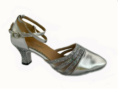 Enclosed X-Strap Ballroom Dance shoes 1.5-2" (Silver)