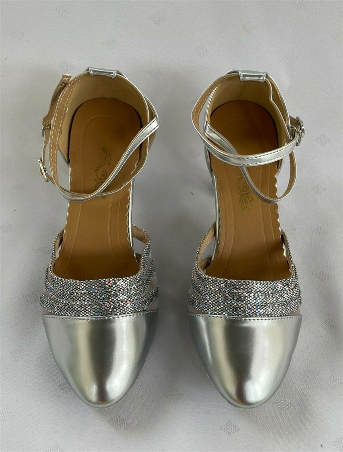 Enclosed X-Strap Ballroom Dance shoes 1.5-2" (Silver)