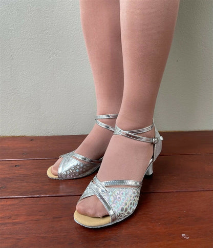 X-Strap Ballroom Dance shoes 1.5-2" (Silver)